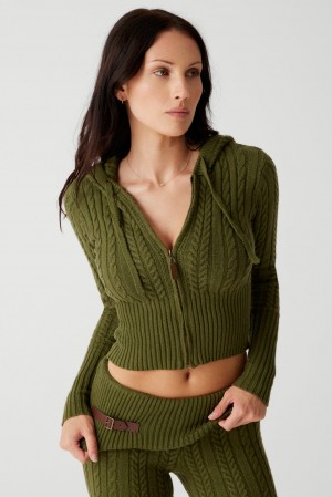 Frankies Bikinis Aimee Cable Cloud Knit Hoodie Vert | 5936AHFVR