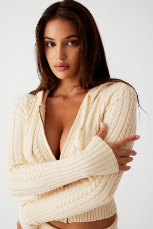 Frankies Bikinis Aimee Cable Cloud Knit Hoodie French Vanilla | 3925YRKEV