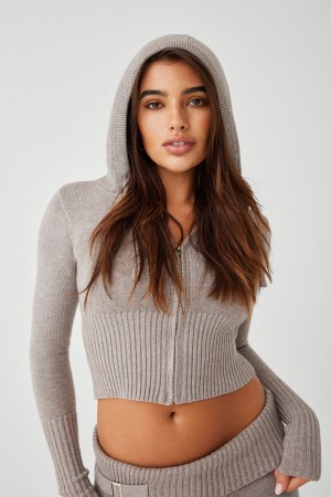 Frankies Bikinis Aimee Cloud Knit Zip Up Hoodie Grise | 3754CIUDP