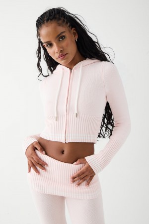 Frankies Bikinis Aimee Cloud Knit Zip Up Hoodie Rose | 3859HDMVE