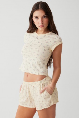 Frankies Bikinis Archie Floral Cotton Tee Buttercup Bouquet | 7482WIFNK