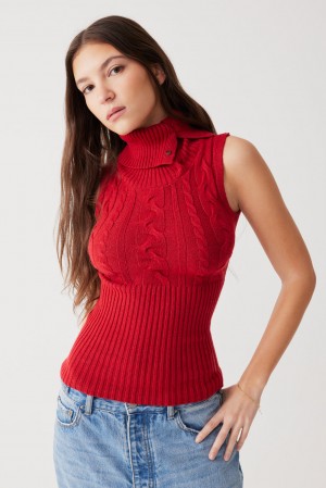 Frankies Bikinis Axel Cable Cloud Knit Sleeveless Sweater Rouge | 2730FUESV