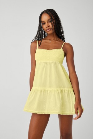 Frankies Bikinis Baby Embroidered Mini Dress Honey Butter | 2486CNDPS