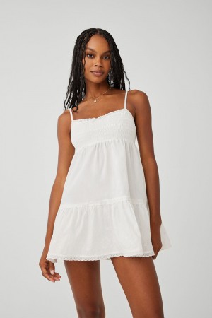 Frankies Bikinis Baby Embroidered Mini Dress Blanche | 0861OMJYU