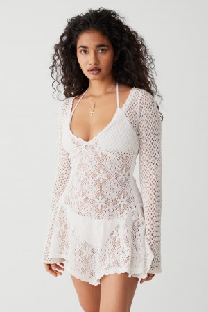 Frankies Bikinis Belle Crochet Mini Dress Blanche | 1560KCTAM