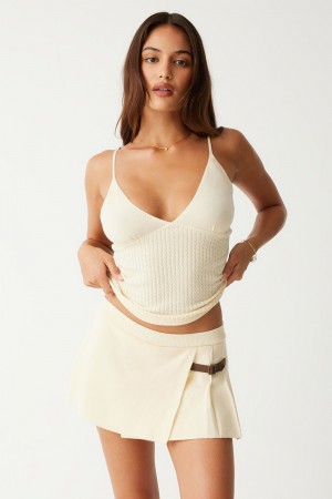 Frankies Bikinis Carver Cloud Knit Pleated Skort French Vanilla | 5164JNTBP