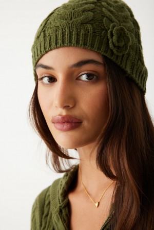 Frankies Bikinis Cece Cable Cloud Knit Beanie Vert | 1350DOAUX