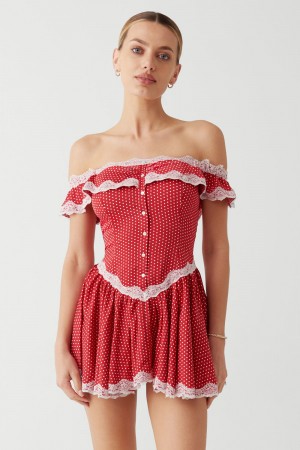 Frankies Bikinis Charli Mini Dress Scarlet Dot | 8216KOFGQ