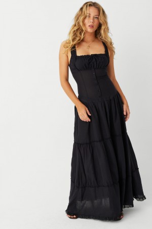 Frankies Bikinis Christabelle Ruffle Maxi Dress Noir | 3925RZWGA