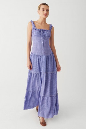Frankies Bikinis Christabelle Ruffle Maxi Dress Sailor Gingham | 1408AKXGO