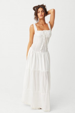 Frankies Bikinis Christabelle Ruffle Maxi Dress Sunrose | 1536LMUFZ