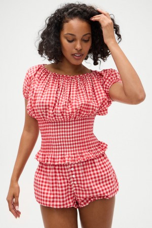 Frankies Bikinis Cider Gingham Blouse Cherry Gingham | 1295DJMGH