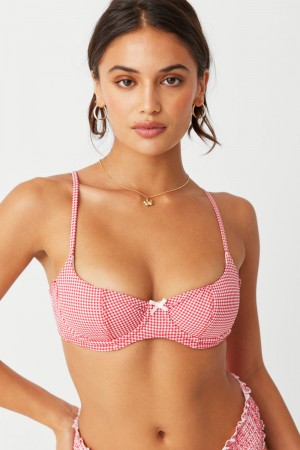 Frankies Bikinis Cola Underwire Balconette Bikini Top Ladybug Gingham | 0689ZUVSK