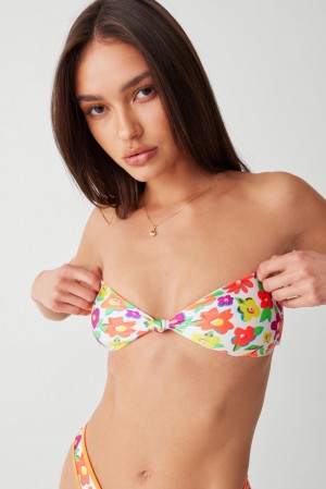 Frankies Bikinis Crescent Shine Bandeau Bikini Top French Flowers | 3091TWXCK