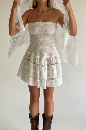 Frankies Bikinis Day Princess Mini Dress Blanche | 4317NPAES