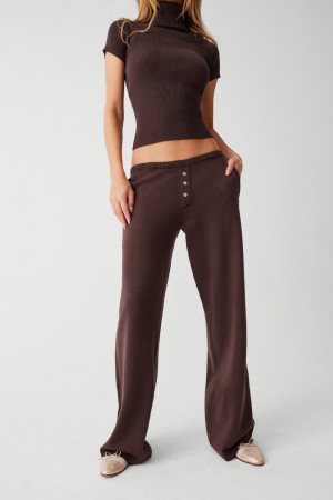 Frankies Bikinis Delilah Low Rise Cloud Knit Pant Mocha | 1642LQEKP