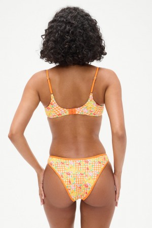 Frankies Bikinis Dove Floral Classic Bikini Bottom Marigold Gingham | 2876DFQKG