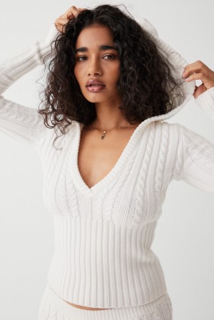 Frankies Bikinis Evermore Cable Cloud Knit Sweater Blanche | 6019LGOSJ