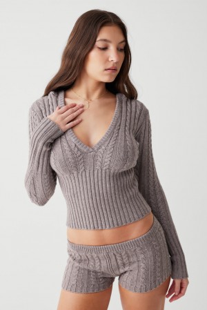 Frankies Bikinis Evermore Cable Cloud Knit Sweater Noir | 1098HTWKV