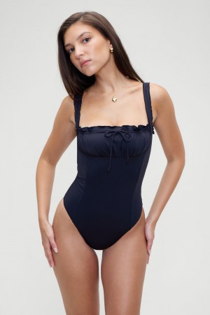 Frankies Bikinis Fawn One Piece Swimsuit Noir | 7805IBDYK