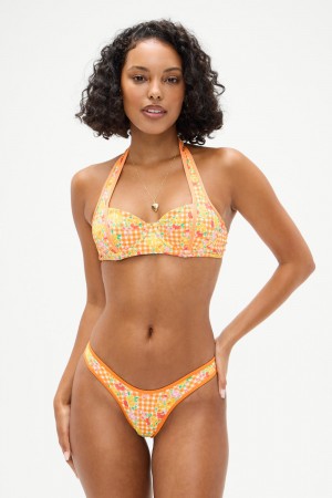 Frankies Bikinis Fin Floral Underwire Bikini Top Marigold Gingham | 8604WJDPX