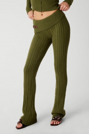 Frankies Bikinis Fleur Cable Cloud Knit Pant Vert | 3764AUBIE