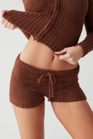 Frankies Bikinis Harlowe Fuzzy Mini Short Chocolat | 9428WVETK