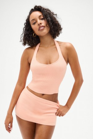Frankies Bikinis Marialla Cloud Knit Halter Top Sweet Tea | 8702LGTHR