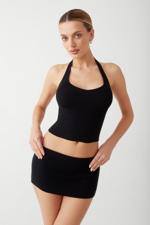 Frankies Bikinis Marialla Knit Halter Top Noir | 1538FTAZQ