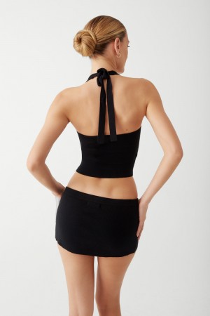 Frankies Bikinis Marialla Knit Mini Skort Noir | 0571YZLRK