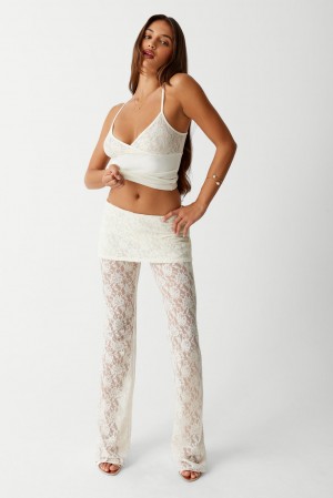 Frankies Bikinis Mason Lace Flare Pant Porcelain | 2854HBOLW