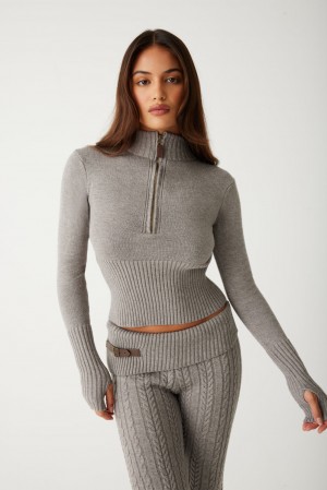 Frankies Bikinis Maverick Cloud Knit Half Zip Sweater Noir | 0574YTBDU