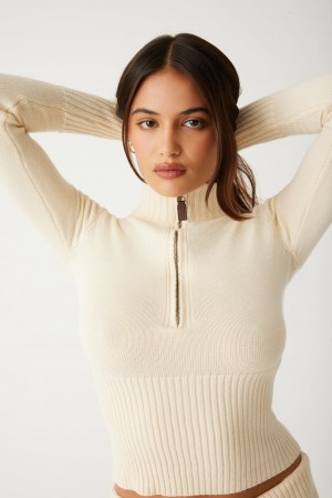 Frankies Bikinis Maverick Cloud Knit Half Zip Sweater French Vanilla | 1247GTRJF