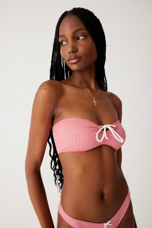 Frankies Bikinis Meredith Bandeau Bikini Top Ladybug Gingham | 1795KJYRE