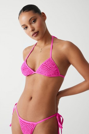 Frankies Bikinis Naia Triangle Halter Bikini Top Rose | 1056DPWFO