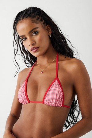 Frankies Bikinis Nick Triangle Gingham Bikini Top Ladybug Gingham | 9675YURGK