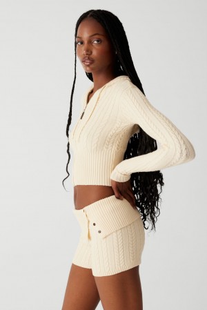 Frankies Bikinis Nolan Cable Cloud Knit Mini Short French Vanilla | 6732NBSDZ