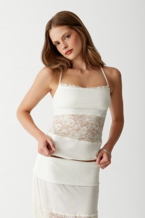 Frankies Bikinis Peach Lace Camisole Porcelain | 7520MUZIK