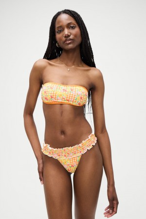 Frankies Bikinis Rosabella Floral Bandeau Bikini Top Marigold Gingham | 8413CJWZA