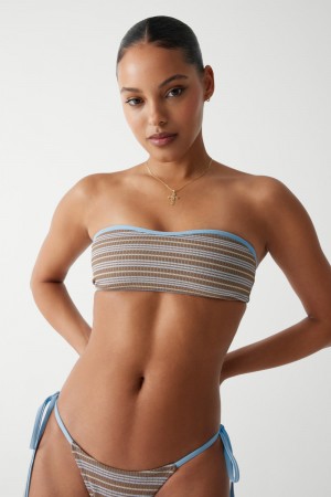 Frankies Bikinis Rosabella Striped Bandeau Bikini Top Ocean Stone | 2374BZUOP