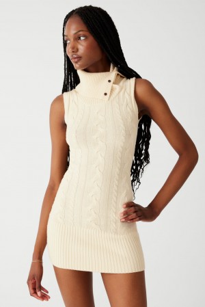 Frankies Bikinis Storm Cable Cloud Knit Mini Dress French Vanilla | 7392FEWOX