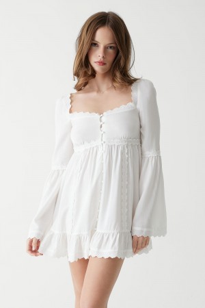 Frankies Bikinis Sunflower Floral Embroidered Mini Dress Blanche | 6754LHRCP