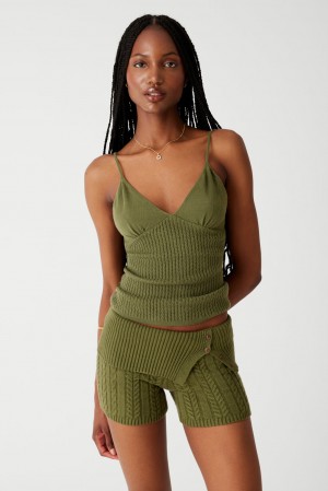 Frankies Bikinis Xavier Cable Cloud Knit Camisole Vert | 9320PSIXE