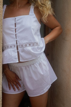 Frankies Bikinis x DJERF AVENUE Airy Poplin Mini Shorts Blanche | 7539GUMPS